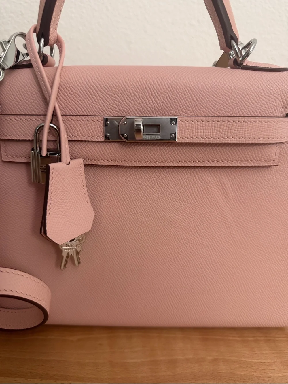 IMPORTED KELLY EPSOM PINK ROSE SAKURA 25 CM PHW SELLIER